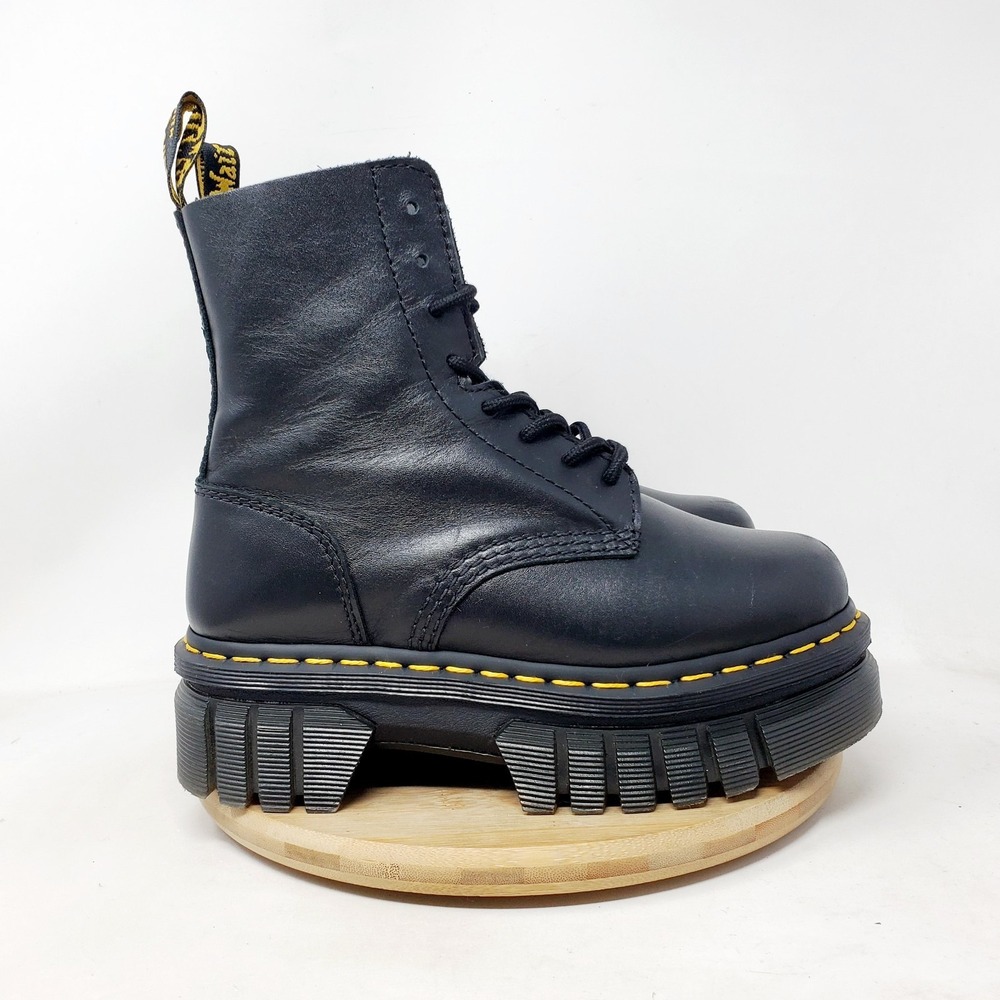 Dr Martens Audrick Quad Boots Womens 5 Black Leather Platform Chunky Lug Boot